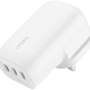 Belkin BoostCharge 3-Port USB-C Wall Charger with PPS 67W, USB-C PD 3.1 Enabled Fast Charging iPhone Charger for iPhone 16 Series, MacBook Pro, AirPods, Galaxy, and Other PD Enabled Devices - White