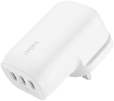 Belkin BoostCharge 3-Port USB-C Wall Charger with PPS 67W, USB-C PD 3.1 Enabled Fast Charging iPhone Charger for iPhone 16 Series, MacBook Pro, AirPods, Galaxy, and Other PD Enabled Devices - White