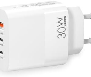 EU plug travel adapter charger, European wall adapter with 2 USB-C fast charging ports and 1 USB-A port, European universal fast charger compatible with iPhone and Samsung