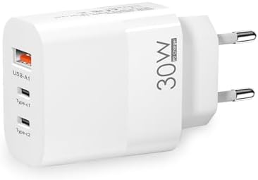 EU plug travel adapter charger, European wall adapter with 2 USB-C fast charging ports and 1 USB-A port, European universal fast charger compatible with iPhone and Samsung