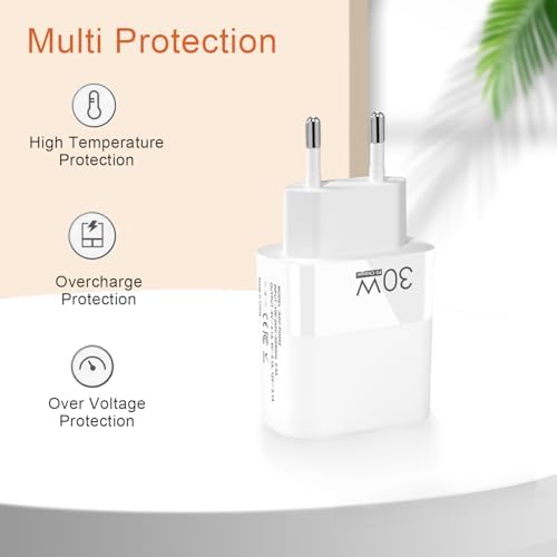 EU plug travel adapter charger, European wall adapter with 2 USB-C fast charging ports and 1 USB-A port, European universal fast charger compatible with iPhone and Samsung - Image 5