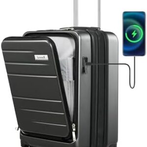Luggex Carry On Luggage Airline Approved, Polycarbonate Hard Suitcase with Front Pocket (Black, 55cm)