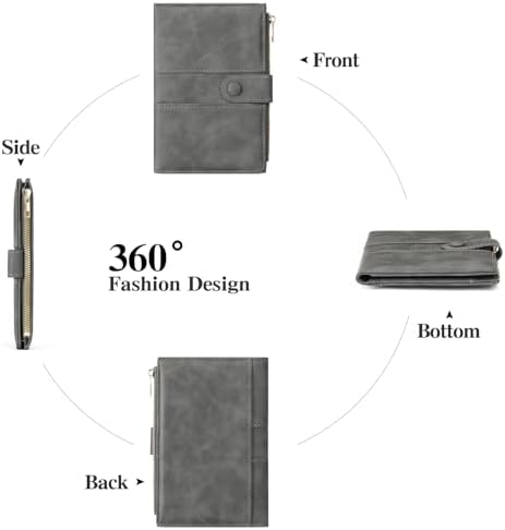 RNIEGA Passport Holder for Travel Rfid Passport Wallet for Women Men with Zipper Pocket Pen Sim Card Holders Slim Travel Accessories, Grey - Image 5