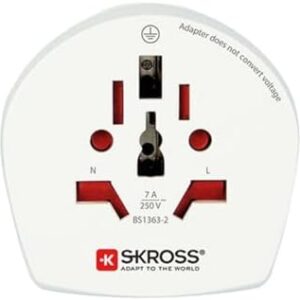 SKROSS | 1.500225-E | World to UK | Universal Travel Adapter for UK - Voltage and Power 100V – 700W / 250V – 1750W - Anti Electric Shock Protection