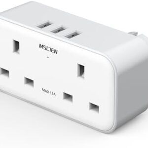 UK to European Plug Adapter with 3 USB, 2 Way Plug Extension with Dual 2 Pin Socket at The Bottom, Travel Adapter Plugs UK to Europe EU, Type E/F Plug Adaptor for Germany France Spain Turkey Greece