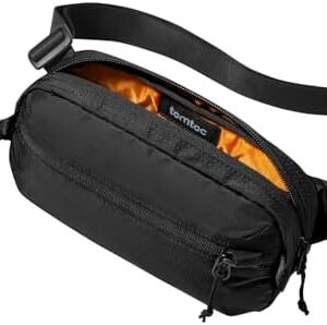 tomtoc Aviator-T33 1.5L Crossbody Sling Bag for Women Men - Lightweight Fanny Pack with Adjustable Strap, Water-Resistant, RFID Blocking - Travel Running Hiking Waist Pouch, Gift Idea(Black)