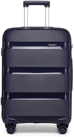 Kono 55x40x21cm Cabin Hand Luggage Hard Shell Travel Trolley 4 Spinner Wheels Lightweight Polypropylene Carry On Suitcase with TSA Lock 40L (Navy)