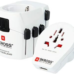 SKROSS - 1.302539 - Pro World & USB - 2 in 1 - Universal travel adapter for the whole world - Voltage and power: 100V–700W / 250V–1750W - 2.4A USB socket - non -slip protection