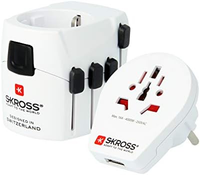 SKROSS - 1.302539 - Pro World & USB - 2 in 1 - Universal travel adapter for the whole world - Voltage and power: 100V–700W / 250V–1750W - 2.4A USB socket - non -slip protection