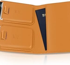 Kings Loot Passport Holder Wallet - RFID Protected & Premium Full Grain Leather – Built-In Trackable Holder & Easy Pull Tab, Cognac, Rfid Wallet