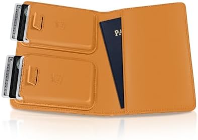Kings Loot Passport Holder Wallet - RFID Protected & Premium Full Grain Leather – Built-In Trackable Holder & Easy Pull Tab, Cognac, Rfid Wallet