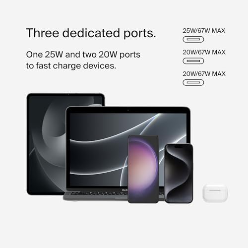 Belkin BoostCharge 3-Port USB-C Wall Charger with PPS 67W, USB-C PD 3.1 Enabled Fast Charging iPhone Charger for iPhone 16 Series, MacBook Pro, AirPods, Galaxy, and Other PD Enabled Devices - White - Image 5