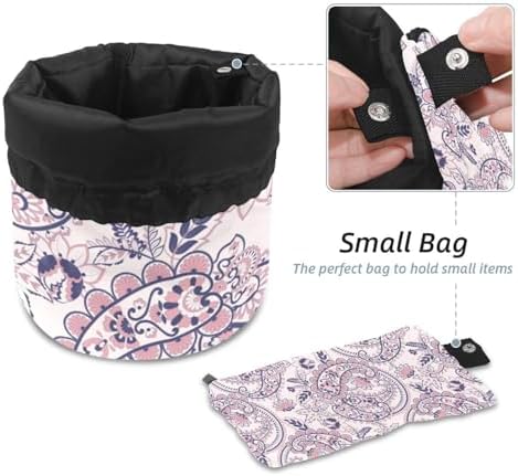 Drawstring Makeup Bag, Barrel Shaped Travel Cosmetic Bag Make up Bags, Foldable Toiletry Organizer Storage Pocket for Women&Girls - Bohemian Florals Leaves - Image 4