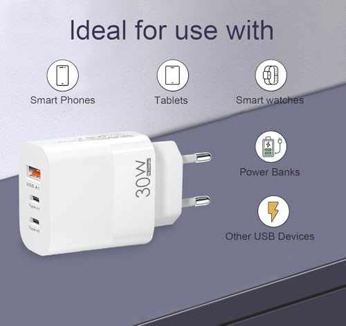 EU plug travel adapter charger, European wall adapter with 2 USB-C fast charging ports and 1 USB-A port, European universal fast charger compatible with iPhone and Samsung - Image 4