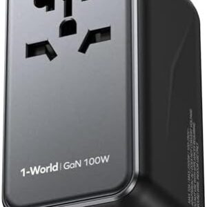 MOMAX Universal Travel Adapter,100W Fast GaN International Power Adapter, 2PD USB-C+2QC USB-A Travel Plug Adapter, US/UK/EU/AU Universal Charger for Laptops, Tablets, Phones Vision Pro 1-World
