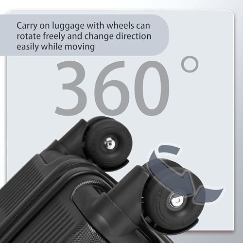 Ruausine Cabin Size Carry on Suitcase with 4 Wheels, 20 Inch Carry on Luggage with Spinner Wheels, Hard Shell Small Rolling Carry-on Suitcae with TSA Approved for Travel (Black, 20 inch) - Image 3