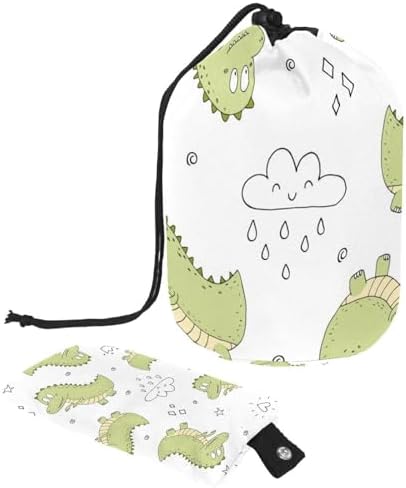 Drawstring Makeup Bag, Barrel Shaped Travel Cosmetic Bag Make up Bags, Foldable Toiletry Organizer Storage Pocket for Women&Girls - Funnt Dinosaurs Baby