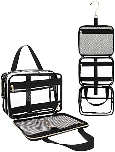 Hanging Toiletry Bag, Clear Travel Toiletry Bag TSA Approved Transparent Cosmetic Bag Waterproof Large Makeup Bag for Men Women, L, Clear Travel Toiletry Bag