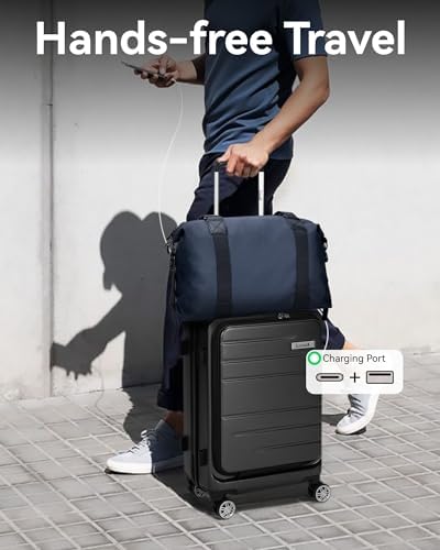 Luggex Carry On Luggage Airline Approved, Polycarbonate Hard Suitcase with Front Pocket (Black, 55cm) - Image 5