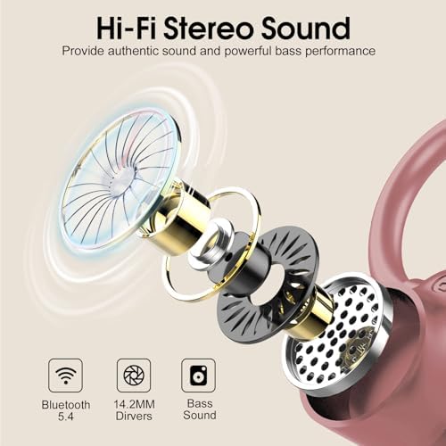 Wireless Earbuds, 2025 Bluetooth 5.4 Headphones Sport with 4 ENC Noise Canceling Mic, 50H Stereo Wireless Earphones with Earhooks, LED USB-C, IP7 Waterproof Bluetooth Earbuds for Gym Running, Rose - Image 4