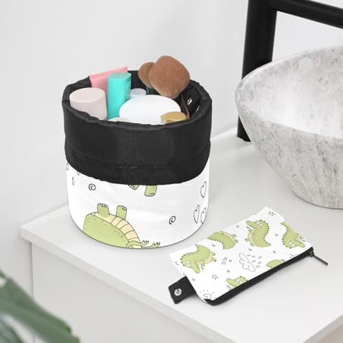 Drawstring Makeup Bag, Barrel Shaped Travel Cosmetic Bag Make up Bags, Foldable Toiletry Organizer Storage Pocket for Women&Girls - Funnt Dinosaurs Baby - Image 6