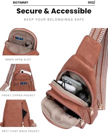Botimmy Sling Bag for Women Crossbody Purse Vegan Leather Fanny Packs Chest Bag with Adjustable Wide Strap for Travel Anti Theft - Image 3