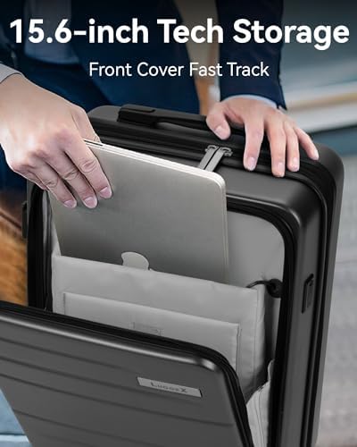 Luggex Carry On Luggage Airline Approved, Polycarbonate Hard Suitcase with Front Pocket (Black, 55cm) - Image 2