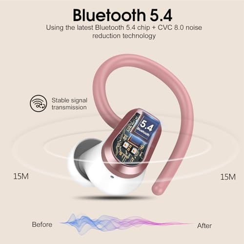 Wireless Earbuds, 2025 Bluetooth 5.4 Headphones Sport with 4 ENC Noise Canceling Mic, 50H Stereo Wireless Earphones with Earhooks, LED USB-C, IP7 Waterproof Bluetooth Earbuds for Gym Running, Rose - Image 2