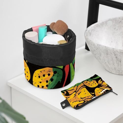 Drawstring Makeup Bag, Barrel Shaped Travel Cosmetic Bag Make up Bags, Foldable Toiletry Organizer Storage Pocket for Women&Girls - Lion Rasta - Image 6