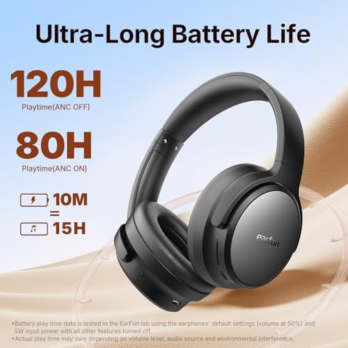 EarFun Tune Pro Active Noise Canceling Headphones, Over Ear Wireless Bluetooth Headphones with 5 Mics, 120H Playtime, Bluetooth 5.4, Hi-Res Audio, Multipoint Connection, Custom EQ, Comfortable Fit - Image 6
