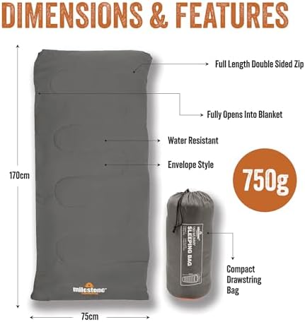 Camping Envelope Single Sleeping Bag / 2 Season Insulation/Light & Portable with Carry Sack/Double Layer Interior/Water Resistant - Image 2