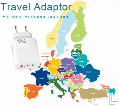 EU plug travel adapter charger, European wall adapter with 2 USB-C fast charging ports and 1 USB-A port, European universal fast charger compatible with iPhone and Samsung - Image 2