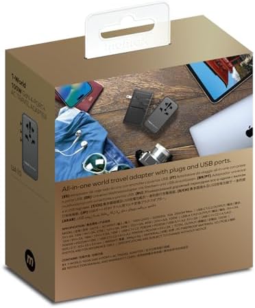 MOMAX Universal Travel Adapter,100W Fast GaN International Power Adapter, 2PD USB-C+2QC USB-A Travel Plug Adapter, US/UK/EU/AU Universal Charger for Laptops, Tablets, Phones Vision Pro 1-World - Image 14