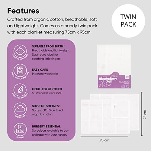 Bloomsbury Mill - Cellular Blankets Baby - Soft 100% Organic Cotton Baby Blanket - Pack of 2 - Essentials For Newborn - Ideal for Cot Bed, Travel, Car Seat, Pram, Moses Basket - White 75x95cm - Image 3