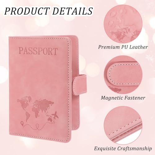 Passport Holder, Waterproof RFID Blocking Passport Holders, PassportS Wallet Cover Case Travel Must Haves Accessories PassportS Book Holders for Women and Men (Pink, Brown) - Image 3