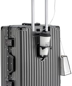 lesulety Hard Shell Suitcase Cabin Size Cheap Cabin Luggage Suitcase Medium 4 Wheels Lightweight with USB Charger Cup Holder zipperless Luggage,Grey,20in