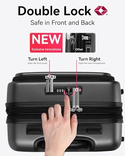 Luggex Carry On Luggage Airline Approved, Polycarbonate Hard Suitcase with Front Pocket (Black, 55cm) - Image 6
