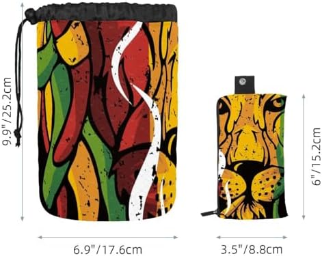 Drawstring Makeup Bag, Barrel Shaped Travel Cosmetic Bag Make up Bags, Foldable Toiletry Organizer Storage Pocket for Women&Girls - Lion Rasta - Image 5