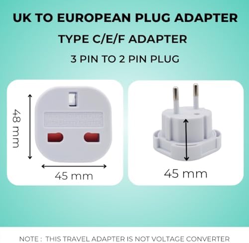 Double Dragon EU Travel Plug Adapter | UK 3 PIN to European 2 PIN Plug Converter Type C, E, F for Spain, France, Italy, Portugal, Germany, Greece, Sweden, Norway, Poland, Denmark, Finland (Pack of 2) - Image 2