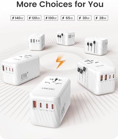 LENCENT Universal Travel Plug Adapter Worldwide with 3 USB C and 2 USB A Ports, International Travel Adapter for UK to EU, USA, UK, Australia, Thailand, Japan(28W, White) - Image 5