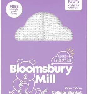 Bloomsbury Mill - Cellular Blankets Baby - Soft 100% Organic Cotton Baby Blanket - Pack of 2 - Essentials For Newborn - Ideal for Cot Bed, Travel, Car Seat, Pram, Moses Basket - White 75x95cm