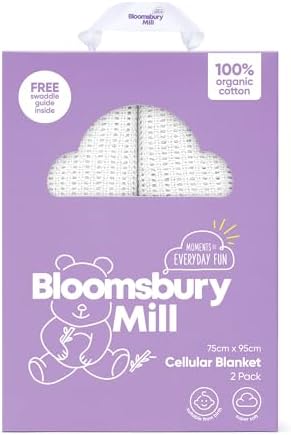 Bloomsbury Mill - Cellular Blankets Baby - Soft 100% Organic Cotton Baby Blanket - Pack of 2 - Essentials For Newborn - Ideal for Cot Bed, Travel, Car Seat, Pram, Moses Basket - White 75x95cm