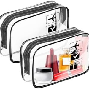 Clear Travel Toiletries Bag, 2 Pcs TSA Approved Toiletry Bag with Zippers Travel Accessories Portable PVC Waterproof Travel Wash Bags Cosmetic Makeup Bags for Family, Women and Men