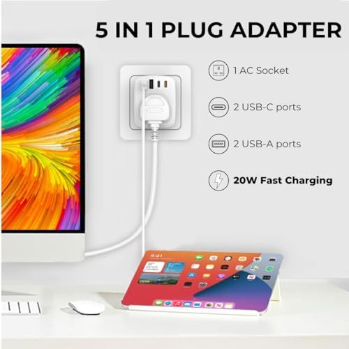 Double Dragon 20W Fast Charging 5-in-1 UK to EU Travel Adapter | 2 USB-A & 2 USB-C Ports | Converts UK 3 PIN Plug to European 2 PIN Plug in Spain, France, Portugal, Germany, Greece, Italy, Sweden, etc - Image 3