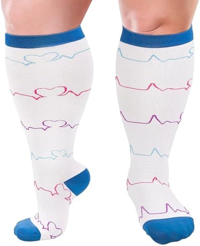 Compression Socks for Women and Men, Wide Calf Compression Socks Knee High Stockings for Flight Travel Running Sport, 3 Pairs - Image 2