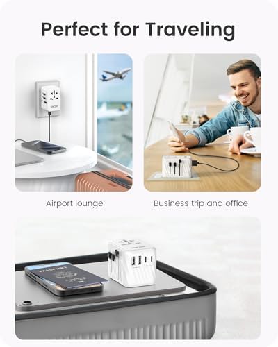 LENCENT Universal Travel Plug Adapter Worldwide with 3 USB C and 2 USB A Ports, International Travel Adapter for UK to EU, USA, UK, Australia, Thailand, Japan(28W, White) - Image 6