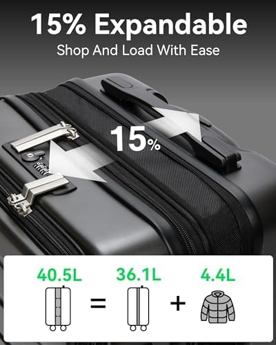Luggex Carry On Luggage Airline Approved, Polycarbonate Hard Suitcase with Front Pocket (Black, 55cm) - Image 3