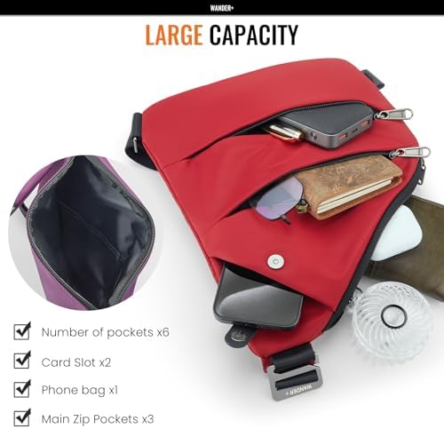 WANDER PLUS® Anti Theft Crossbody Travel Bag for Women Men, Multi-Pocket Crossbody Bag, Slim Sling Bag with Adjustable Strap - Image 4