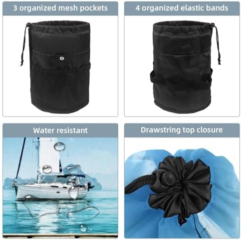 Drawstring Makeup Bag, Barrel Shaped Travel Cosmetic Bag Make up Bags, Foldable Toiletry Organizer Storage Pocket for Women&Girls - Yacht and Wooden Platform - Image 3