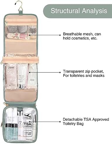 Relavel Travel Toiletry Bag for men women with Detachable TSA Approved Toiletry Bag, Compact Hanging toiletry bag with Small Carry On 3-1-1 Clear Waterproof Travel Bags for Toiletries, B-Green, A - Image 3